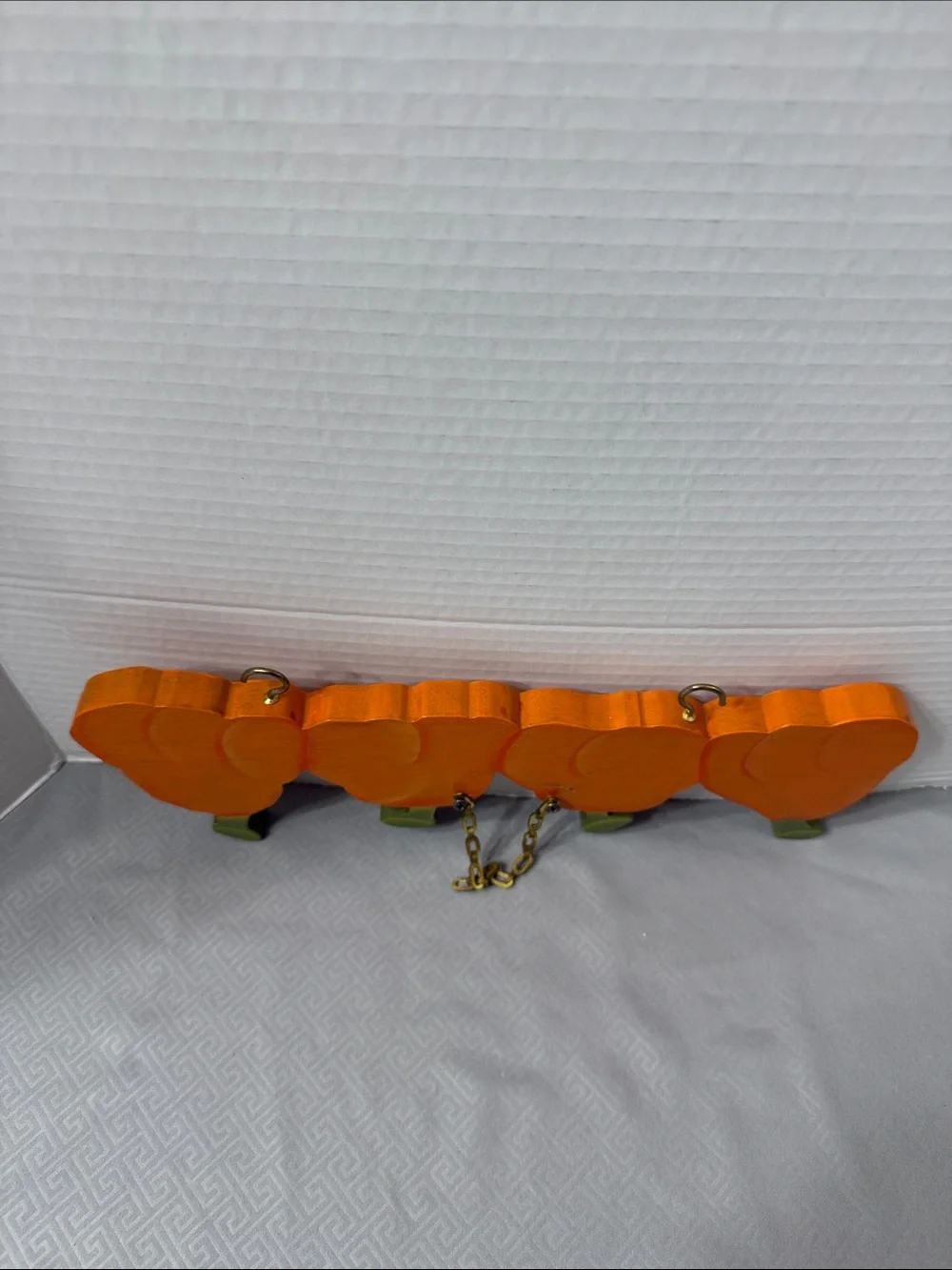 Vtg Hand Painted Wooden Pumpkin Wall Hook Rack Anthropomorphic Jack-O-Lanterns